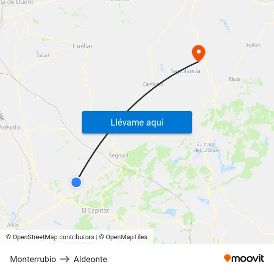 Monterrubio to Aldeonte map