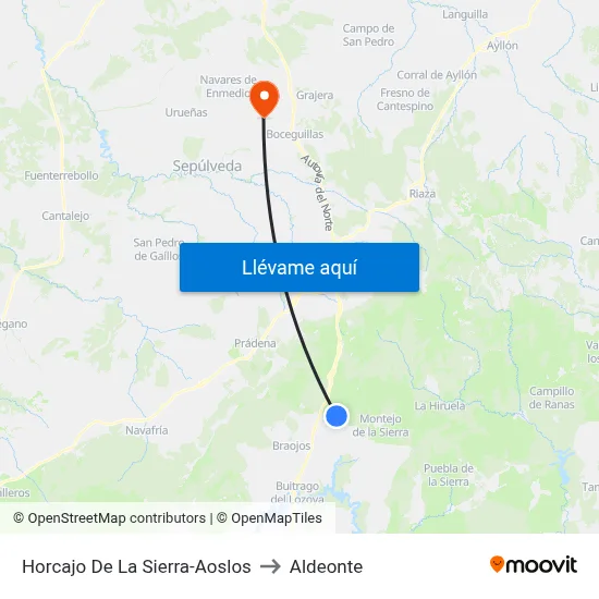 Horcajo De La Sierra-Aoslos to Aldeonte map