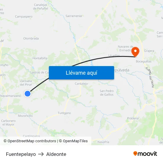 Fuentepelayo to Aldeonte map