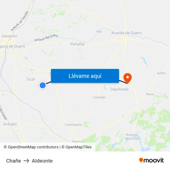 Chañe to Aldeonte map