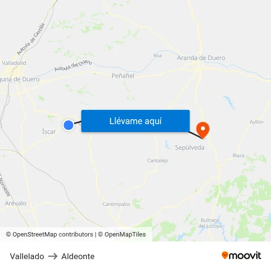 Vallelado to Aldeonte map