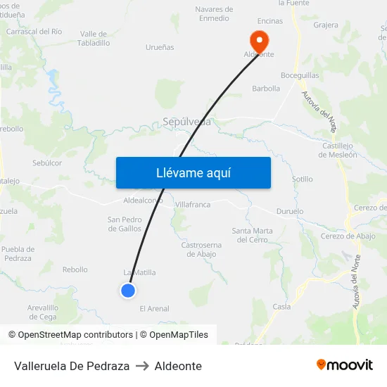 Valleruela De Pedraza to Aldeonte map