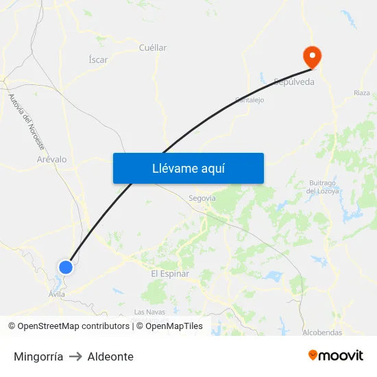 Mingorría to Aldeonte map