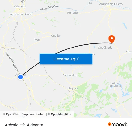 Arévalo to Aldeonte map