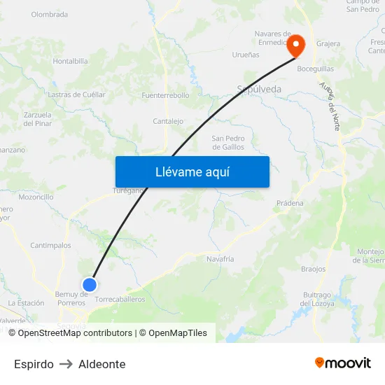 Espirdo to Aldeonte map