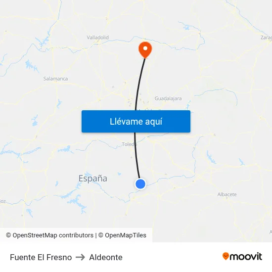 Fuente El Fresno to Aldeonte map