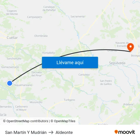 San Martín Y Mudrián to Aldeonte map
