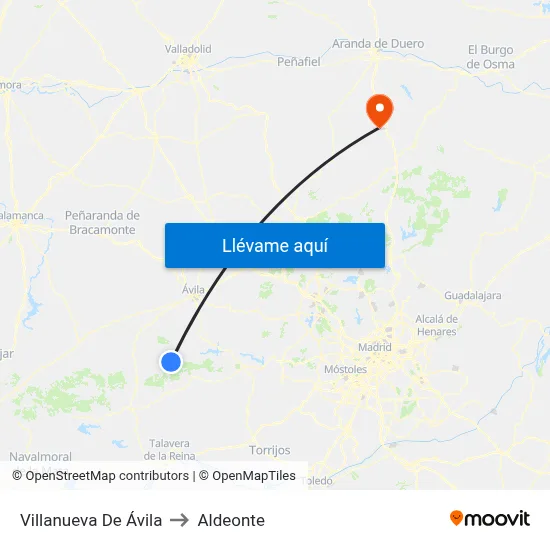 Villanueva De Ávila to Aldeonte map