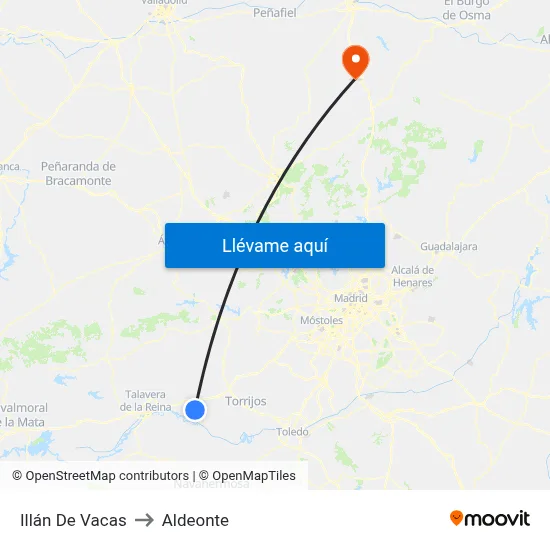 Illán De Vacas to Aldeonte map