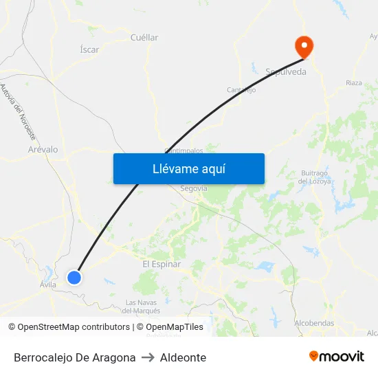 Berrocalejo De Aragona to Aldeonte map