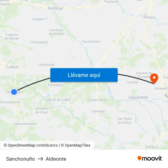Sanchonuño to Aldeonte map