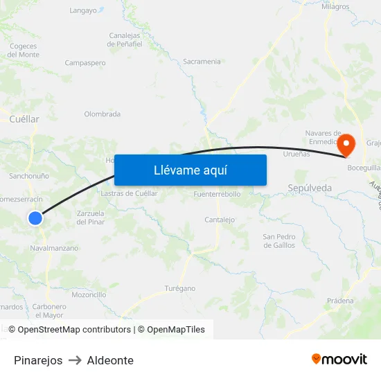 Pinarejos to Aldeonte map