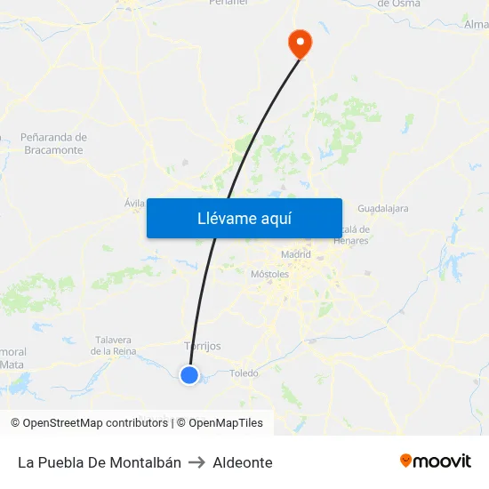 La Puebla De Montalbán to Aldeonte map