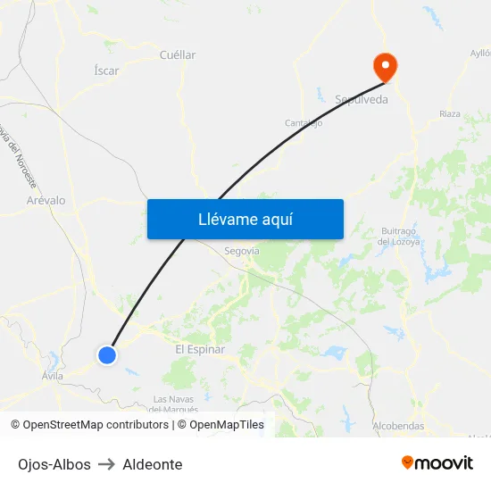 Ojos-Albos to Aldeonte map