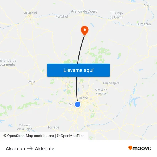 Alcorcón to Aldeonte map