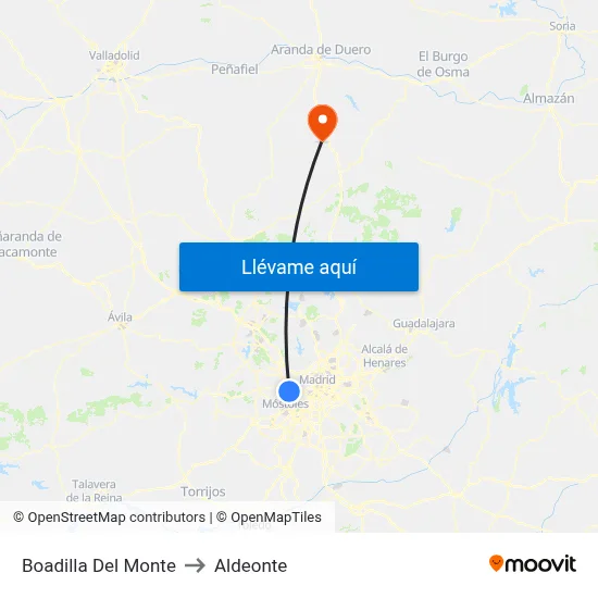 Boadilla Del Monte to Aldeonte map
