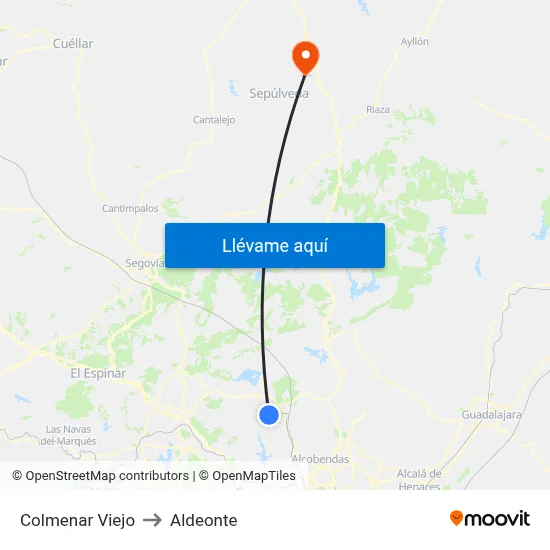 Colmenar Viejo to Aldeonte map