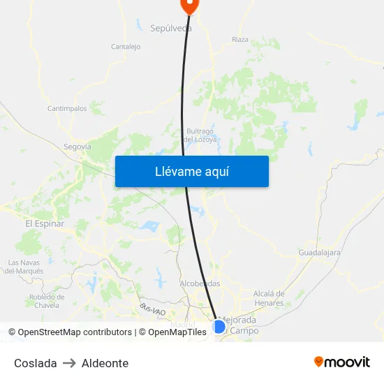 Coslada to Aldeonte map