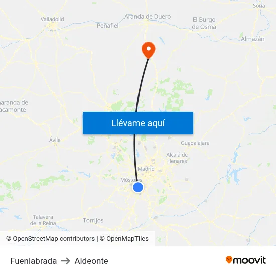 Fuenlabrada to Aldeonte map
