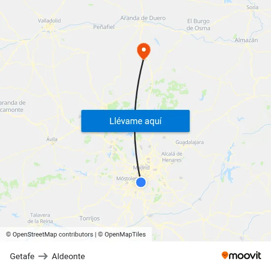 Getafe to Aldeonte map