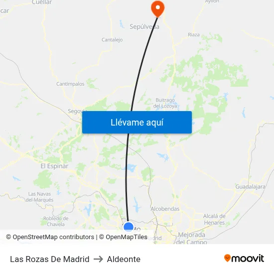 Las Rozas De Madrid to Aldeonte map