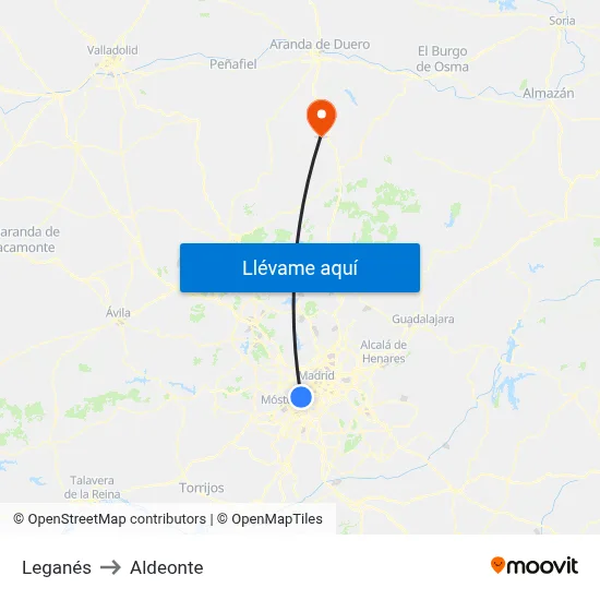 Leganés to Aldeonte map
