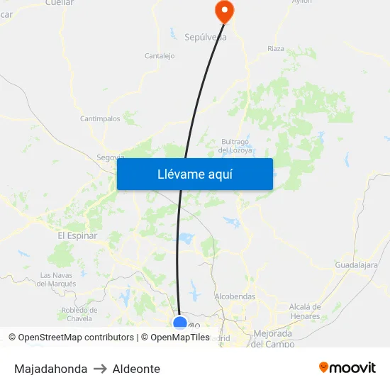 Majadahonda to Aldeonte map