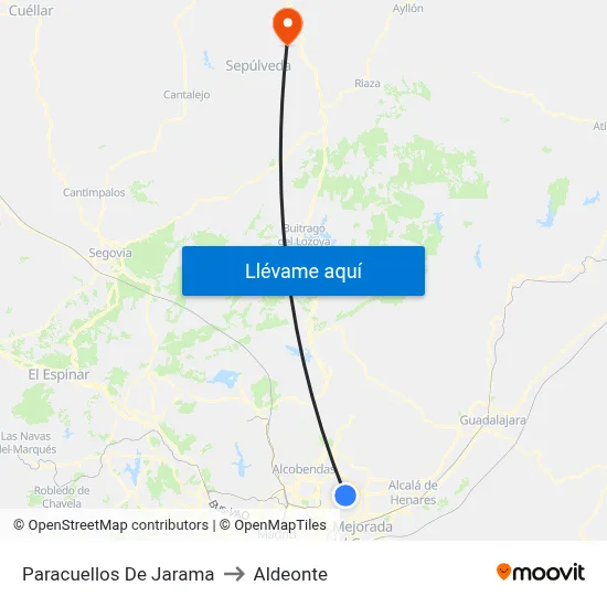Paracuellos De Jarama to Aldeonte map