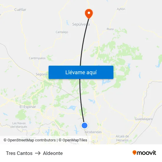 Tres Cantos to Aldeonte map