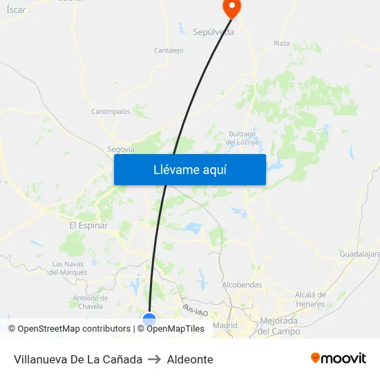 Villanueva De La Cañada to Aldeonte map