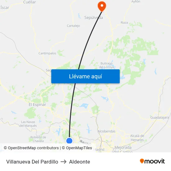 Villanueva Del Pardillo to Aldeonte map