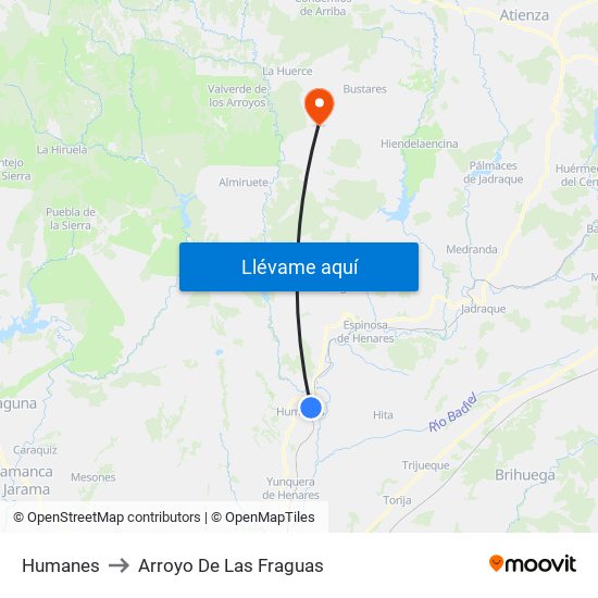 Humanes to Arroyo De Las Fraguas map