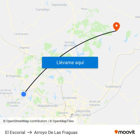 El Escorial to Arroyo De Las Fraguas map