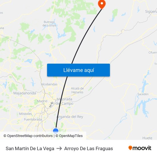 San Martín De La Vega to Arroyo De Las Fraguas map