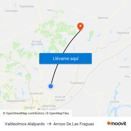 Valdeolmos-Alalpardo to Arroyo De Las Fraguas map