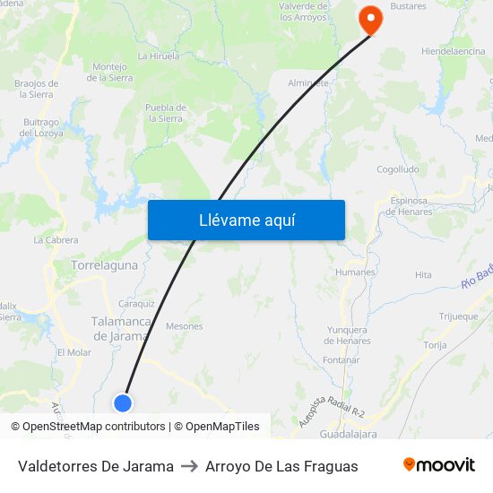 Valdetorres De Jarama to Arroyo De Las Fraguas map