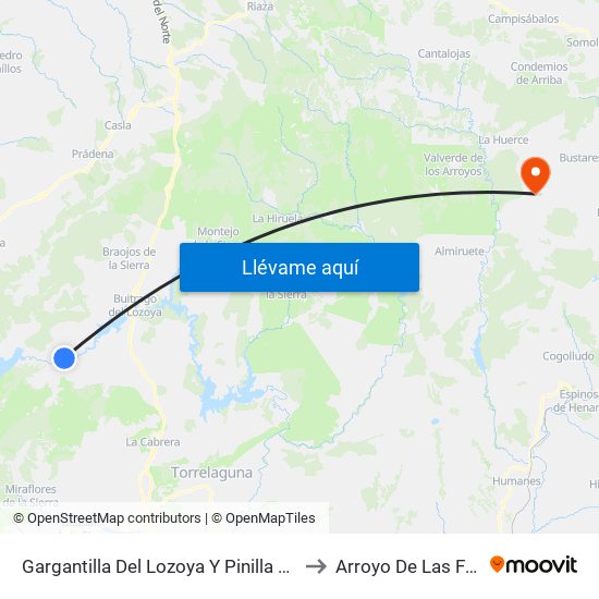 Gargantilla Del Lozoya Y Pinilla De Buitrago to Arroyo De Las Fraguas map