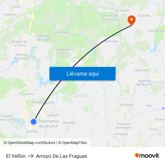 El Vellón to Arroyo De Las Fraguas map