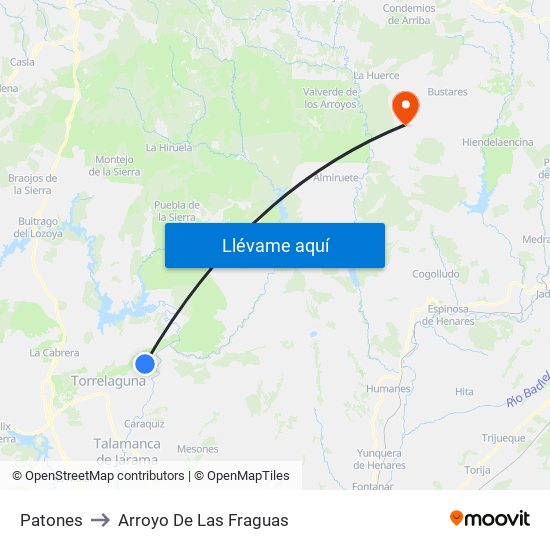 Patones to Arroyo De Las Fraguas map