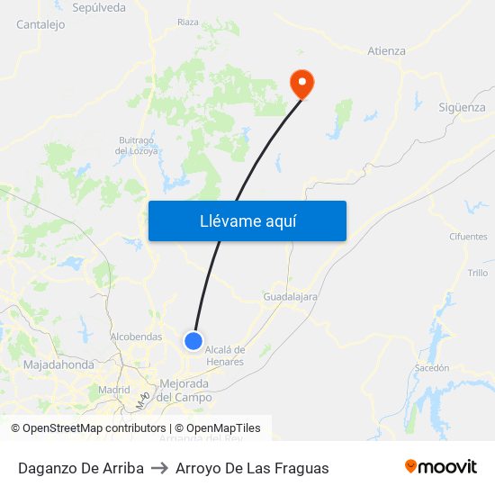 Daganzo De Arriba to Arroyo De Las Fraguas map