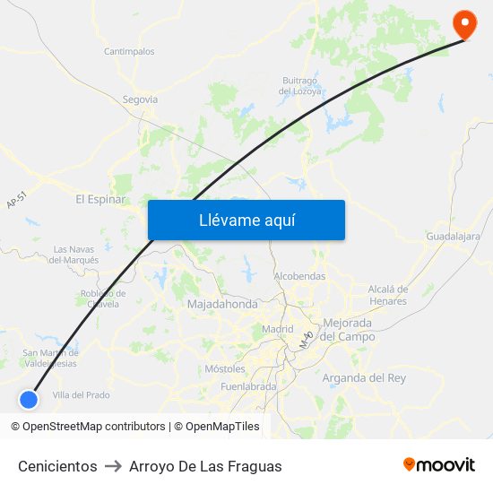 Cenicientos to Arroyo De Las Fraguas map