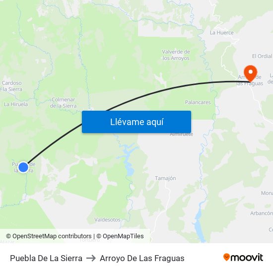 Puebla De La Sierra to Arroyo De Las Fraguas map