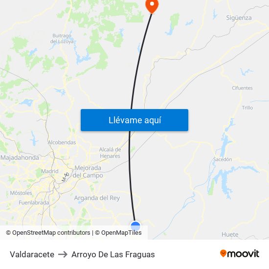 Valdaracete to Arroyo De Las Fraguas map