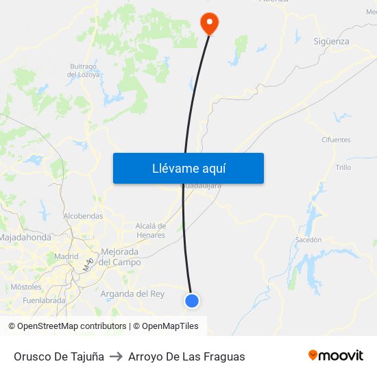 Orusco De Tajuña to Arroyo De Las Fraguas map