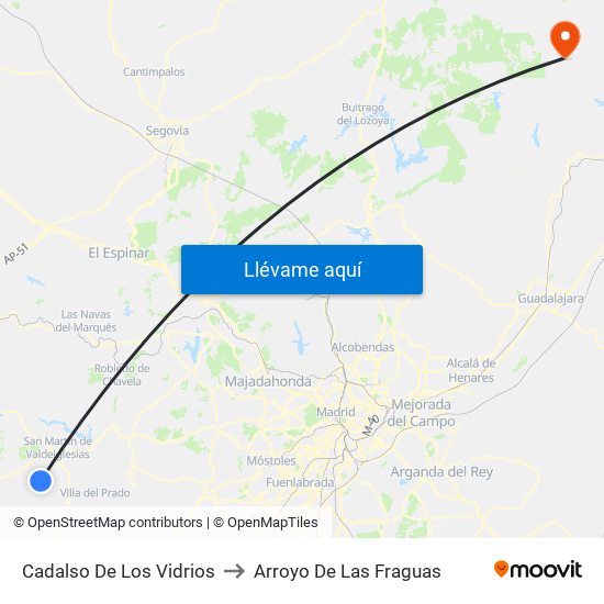 Cadalso De Los Vidrios to Arroyo De Las Fraguas map
