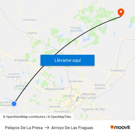 Pelayos De La Presa to Arroyo De Las Fraguas map