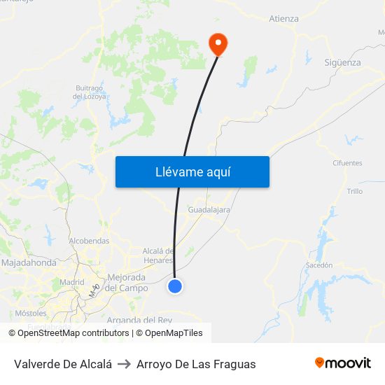 Valverde De Alcalá to Arroyo De Las Fraguas map