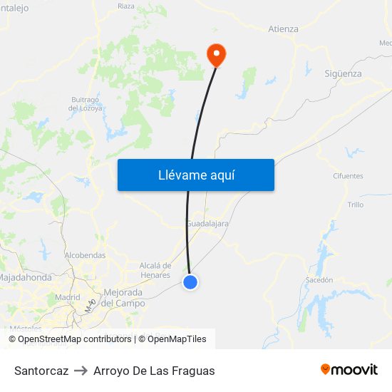 Santorcaz to Arroyo De Las Fraguas map