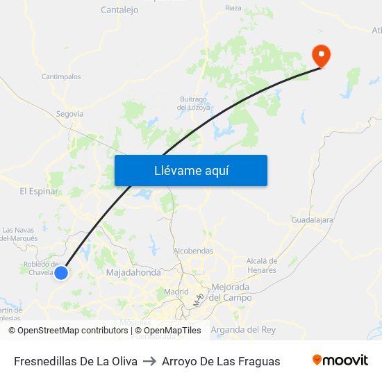 Fresnedillas De La Oliva to Arroyo De Las Fraguas map