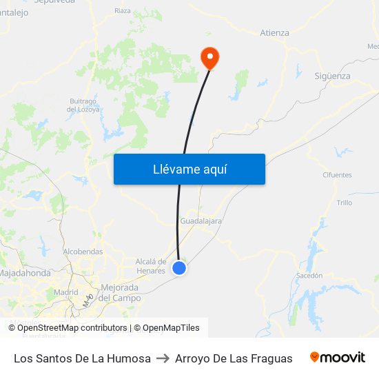 Los Santos De La Humosa to Arroyo De Las Fraguas map